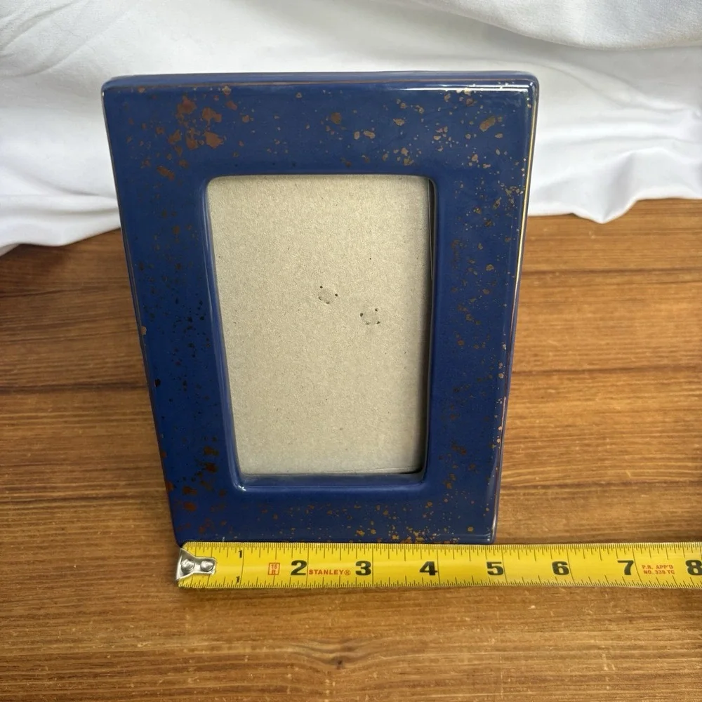 Blue Gold Speckled Ceramic Picture Frame 3.5x5 Freestanding Tabletop